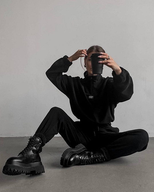 Жіночий теплий прогулянковий костюм двійка з двостороннього щільного флісу Чорний, 42/44 Одеса - фото 5