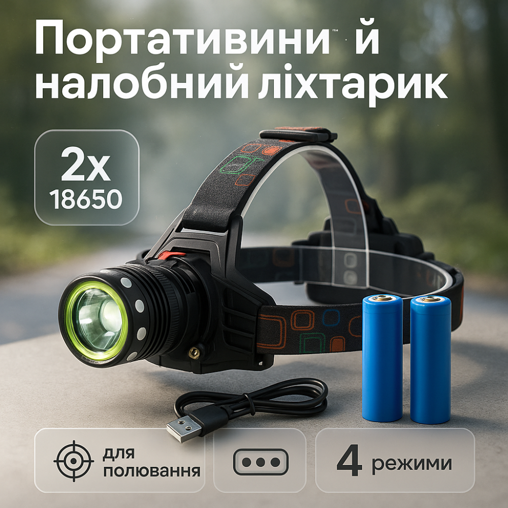 Світлодіодний ліхтар з кріпленням на голову, Налобні ліхтарі для активних людей, Налобна лампа XZ-60 Львів - фото 15