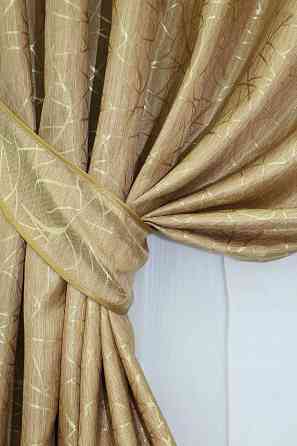 Комплект готовых штор VR-Textil Жаккард Саванна № 672ш Золотистый 100х270 см 2 шт (31-379) Киев
