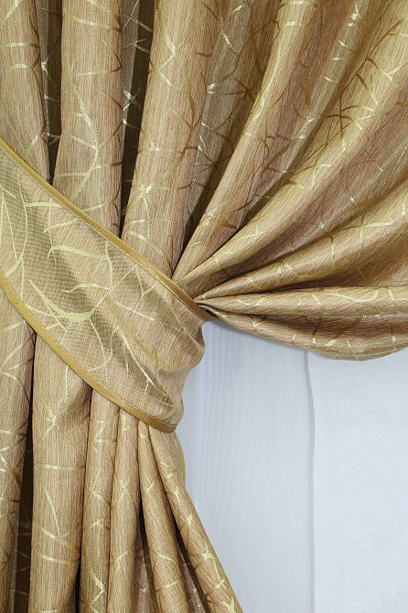 Комплект готових штор VR-Textil Жакард Савана № 672ш Золотистий 100х270 см 2 шт (31-379) Київ - фото 4
