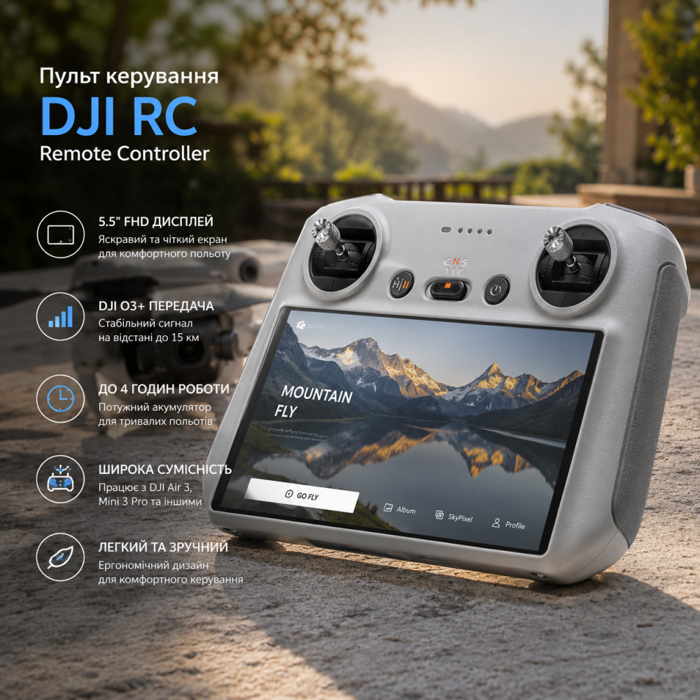Новий пульт керування DJI RC Remote Controller з дисплеєм FHD 5.5", DJI O3+, до 15 км, до 4 годин роботи (без коробки) Київ - фото 6