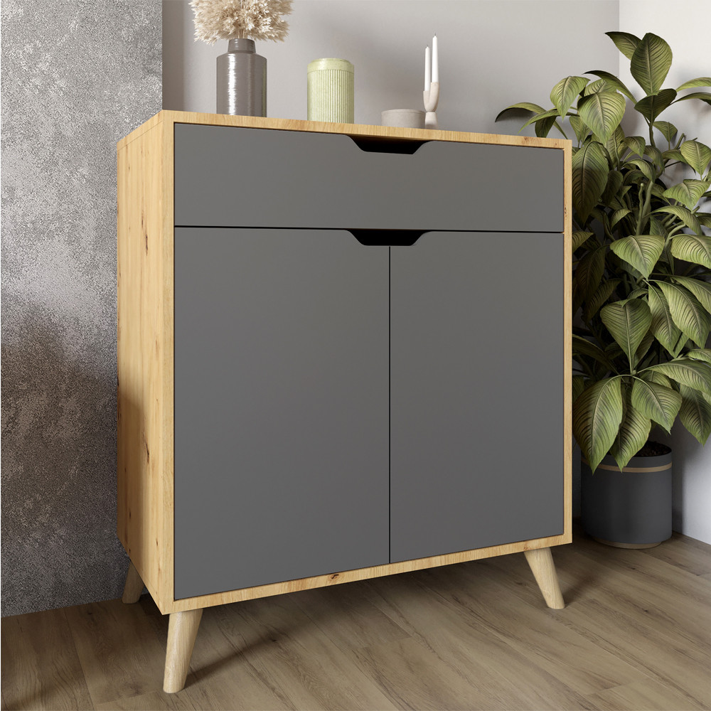 Комод в гостиную с ножками в цвете Орех светлый М-ЗОН Борн 750 Дуб Артизан/Антрацит (MZN-031045) Львов - изображение 1