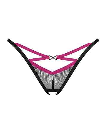 Трусики-стрінги Obsessive Novenes crotchless thong, XS/S, сітка, стрепи, прикраса зі стразами, відкр Sex Aura Київ