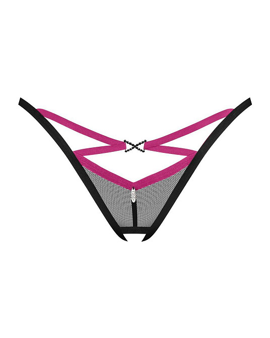 Трусики-стрінги Obsessive Novenes crotchless thong, XS/S, сітка, стрепи, прикраса зі стразами, відкр Sex Aura Київ - фото 3