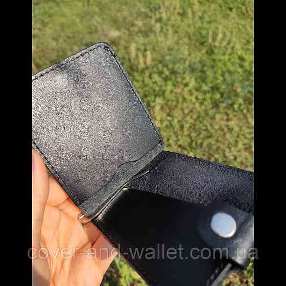 Зажим для денег на кнопке из винтажной кожи черного цвета Puos Киев