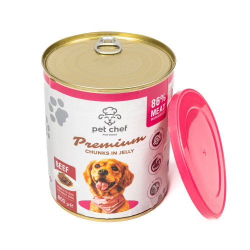 Вологий корм для собак Pet Chef шматочки в желе з яловичиною 800 г Київ - фото 3