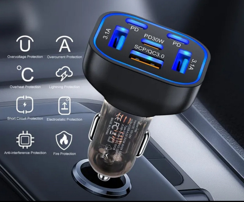 Автомобільний зарядний пристрій P88 6 в 1 — 3 USB-A + 3 USB-C, швидка зарядка Київ - фото 3