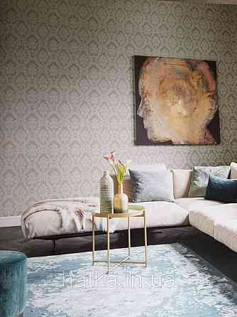 Текстильні шпалери на флізеліновій основі Da capo RaschTextil вензелі завитки бірюзові смарагдові на Київ