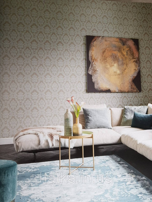 Текстильні шпалери на флізеліновій основі Da capo RaschTextil вензелі завитки бірюзові смарагдові на Київ - фото 3