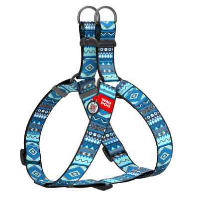 Шлей для собак WAUDOG Nylon с QR паспортом "Этно синий" пластиковый фастекс XL (324-0131) Винница