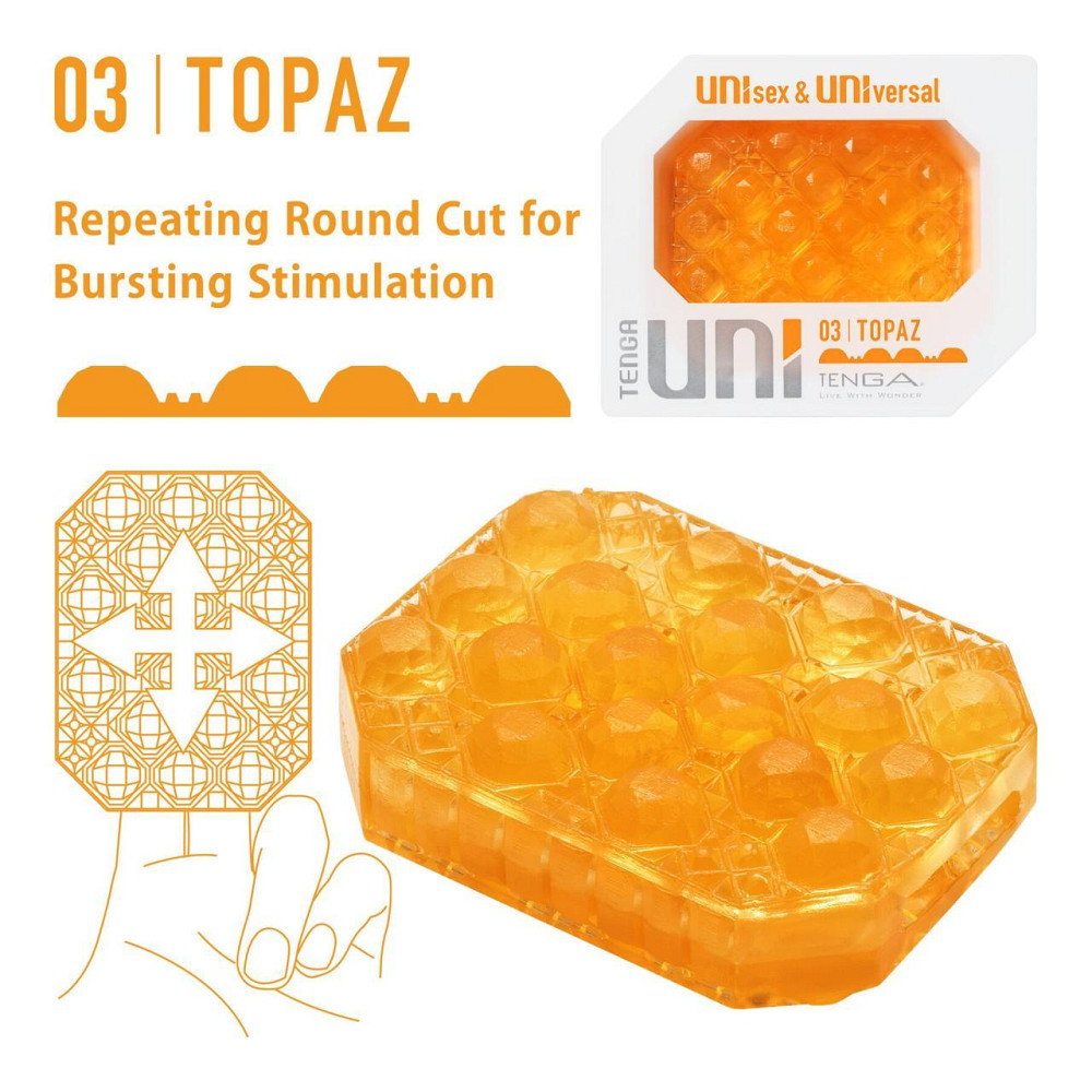 Унісекс-стимулятор Tenga UNI Topaz, помаранчевий, рельєф у вигляді горбків, лубрикант у комплекті Sex Aura Київ - фото 2