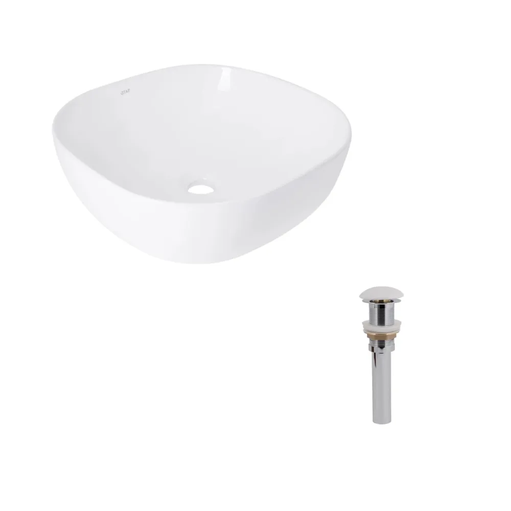 Комплект Qtap Kolibri: Раковина накладная 400x400x140 мм, White, квадратная + Донный клапан Pop-up PU02 Киев - изображение 7