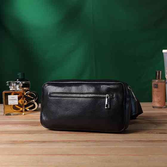 Прямоугольная сумка-бананка для мужчин из натуральной глянцевой кожи Черная (SHVIGEL) Киев