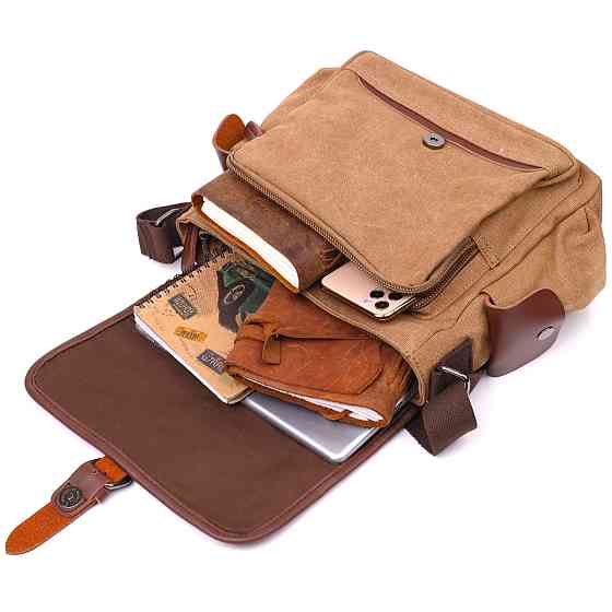 Функціональна чоловіча сумка з клапаном із текстилю Коричнева (Vintage) Київ