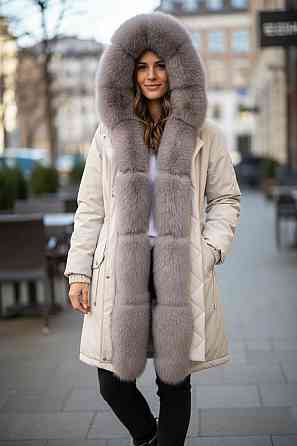 Парка женская с мехом песца Бежевый р52 95см Харьков