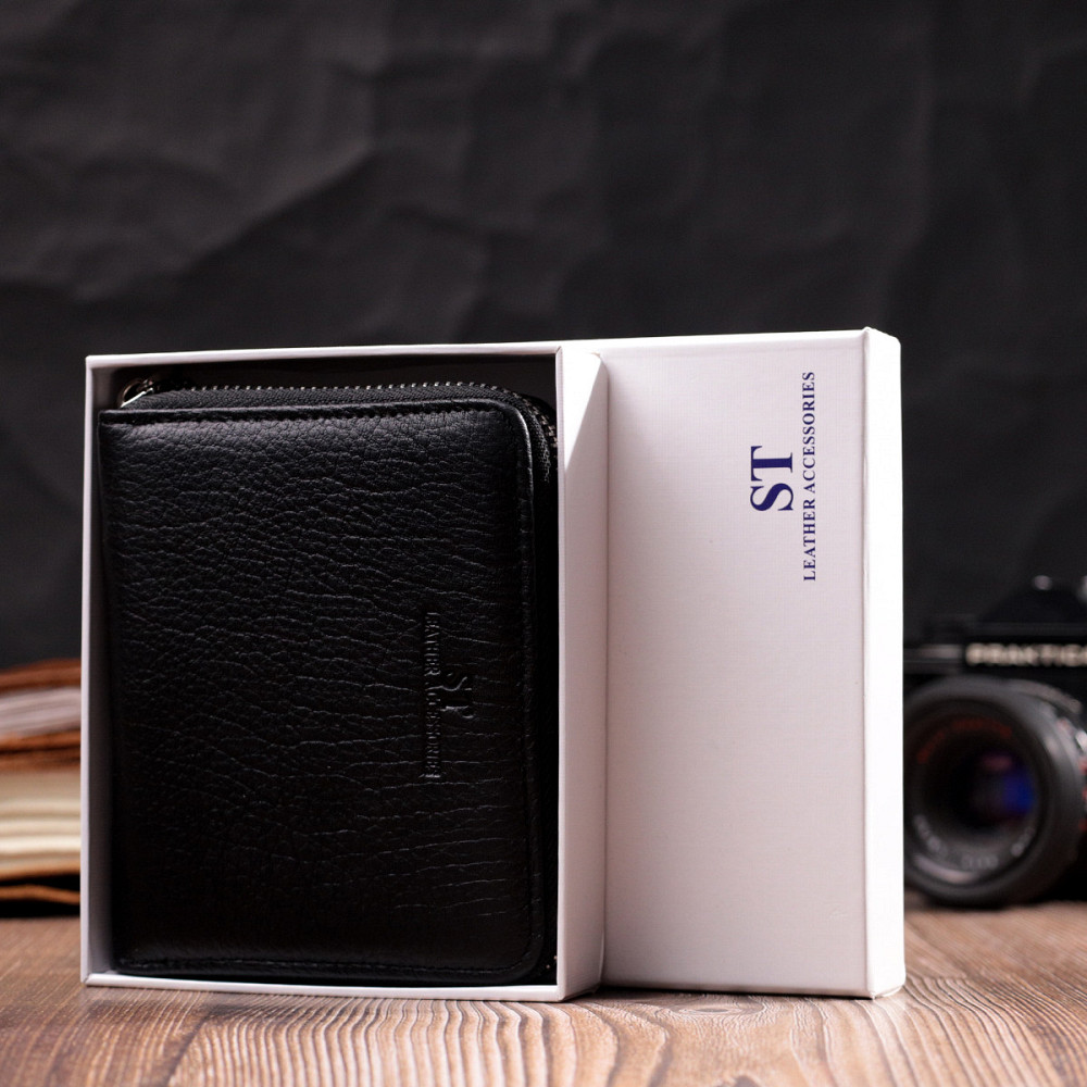Відмінний жіночий гаманець з натуральної шкіри ST Leather 22449 Чорний Київ - фото 8
