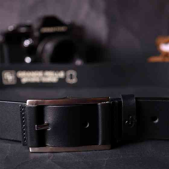 Брючний шкіряний ремінь для чоловіків з квадратною пряжкою Чорний (GRANDE PELLE) Київ