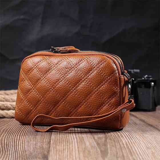 Стильна жіноча сумка прошита ромбами на лицьовій стороні з натуральної шкіри Vintage 22809 Рудий Київ