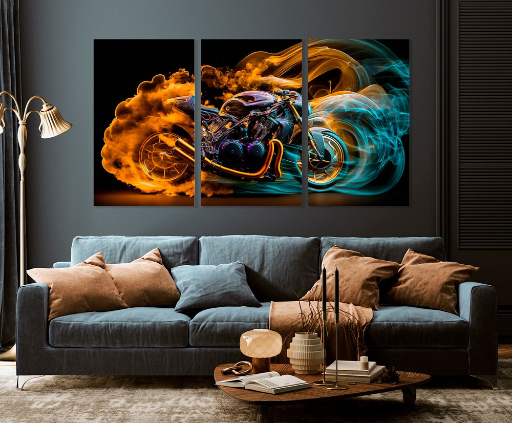 Модульна картина у вітальню/ спальню    Мотоцикл      ART-097_3A 100х150 см Київ - фото 3
