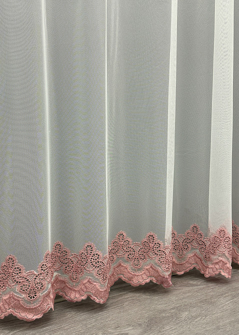 Тюль VR-Textil 1698т Грек-сетка с вышивкой Молочный с розовым 300х270 см (42-0718) Киев - изображение 8