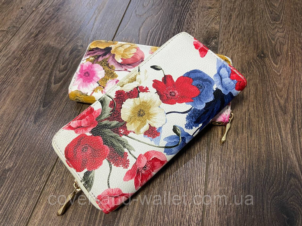 Жіночий гаманець на блискавці з квітковим принтом білого кольору NA Київ - фото 5