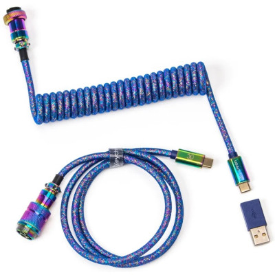 Дата кабель USB 2.0 AM to USB-C 1.08m Premium Coiled Aviator Straight rainbow plated blue Keychron (CAB6_KEYCHRON) Вінниця - фото 1