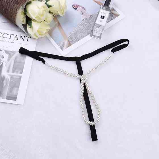 Труси з бусами еротичні чорні - розмір універсальний, (на резинці) Київ