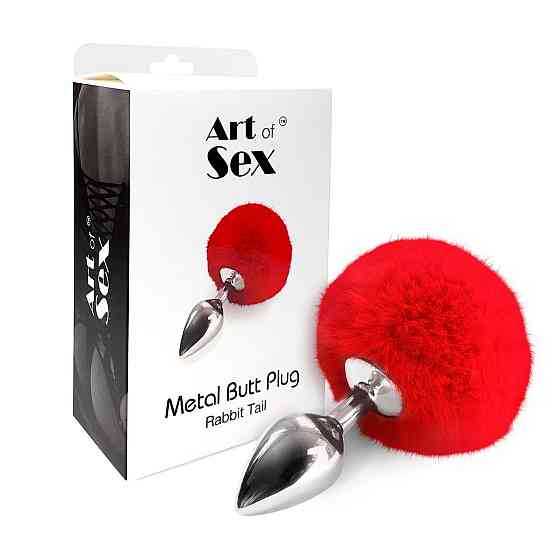 Металлическая анальная пробка М Art of Sex - Metal Butt plug Rabbit Tail Red, диаметр 3,4 см Sex Aura Киев