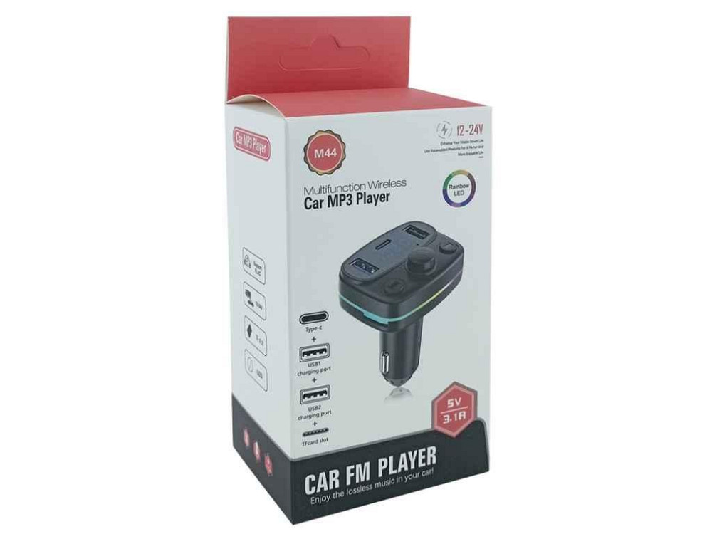 FM Модулятор M44 12-24V/3.1A/2USB/PD/MicroSD/LED ТМ Gerlax Киев - изображение 1