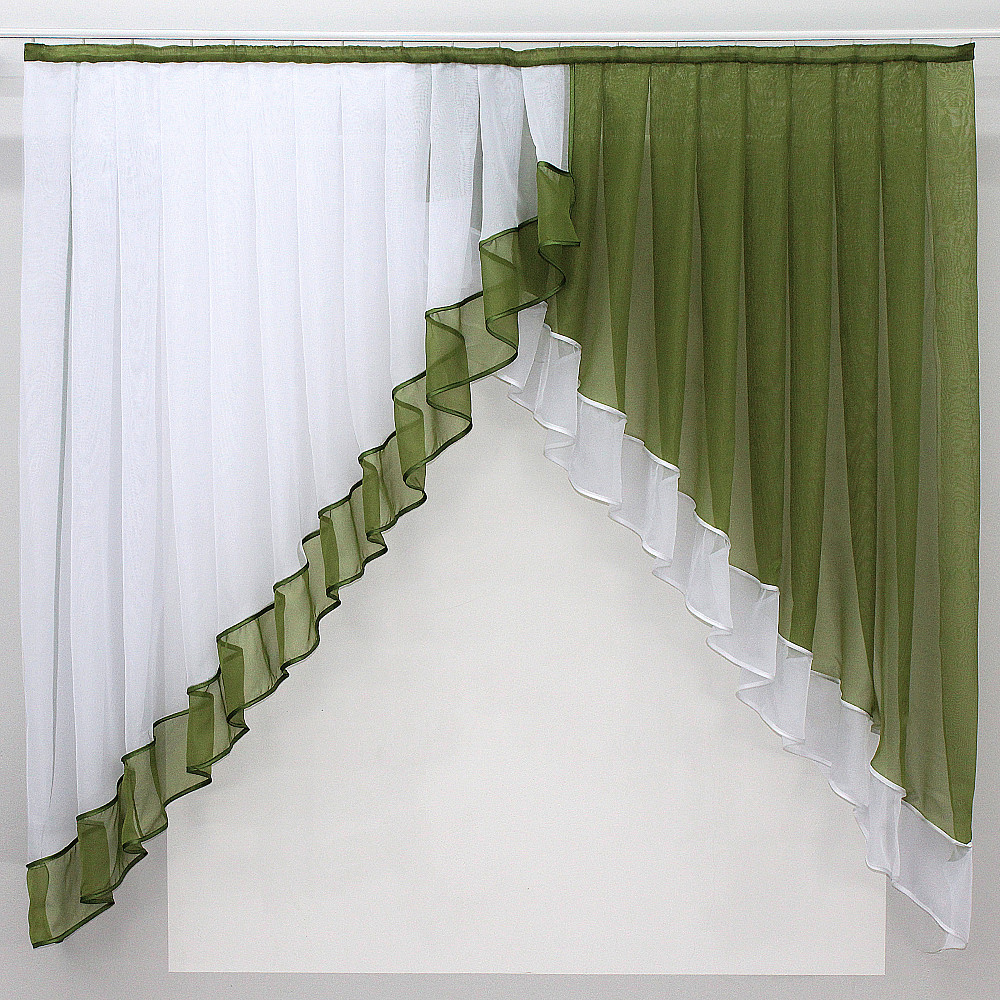 Кухонная занавеска VR-Textil № 023к оливковый с белым 150х150 см (50-524) Киев - изображение 1