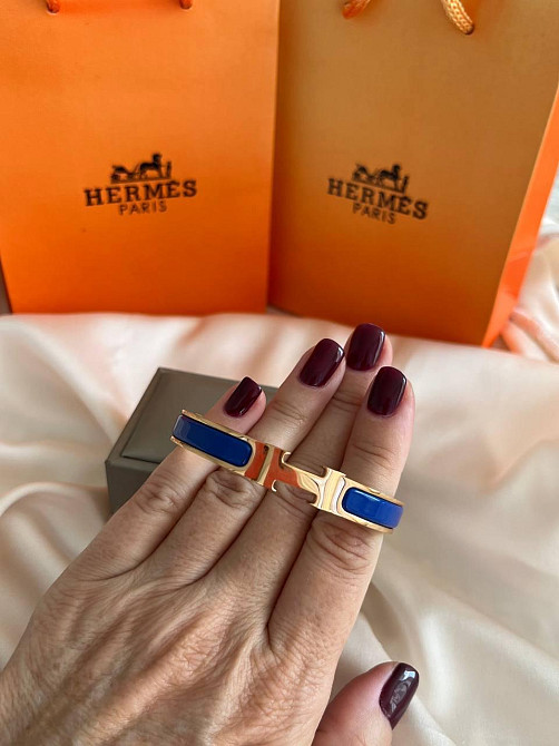 Роскошный браслет Hermes жесткий | насыщенный синий -  эмаль | напыление золото 18К |  размер 16-17 Одесса - изображение 4