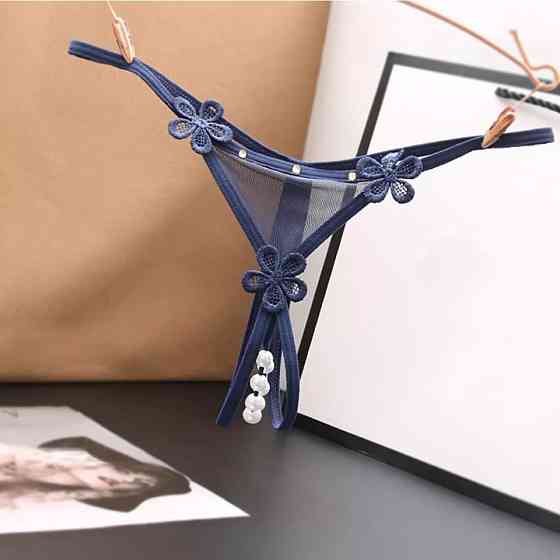 Трусики з розрізом та бусинками жіночі універсальний синій Київ