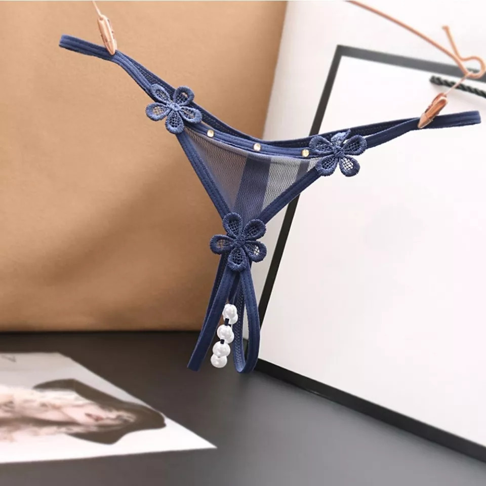 Трусики з розрізом та бусинками жіночі універсальний синій Київ - фото 1