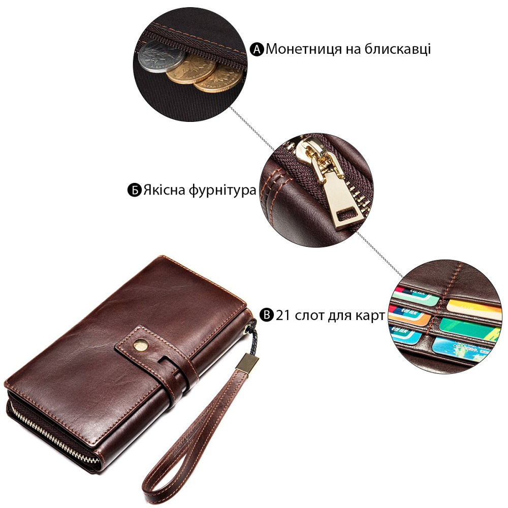 Мужской клатч в гладкой коже Коричневый (Vintage) Киев - изображение 14