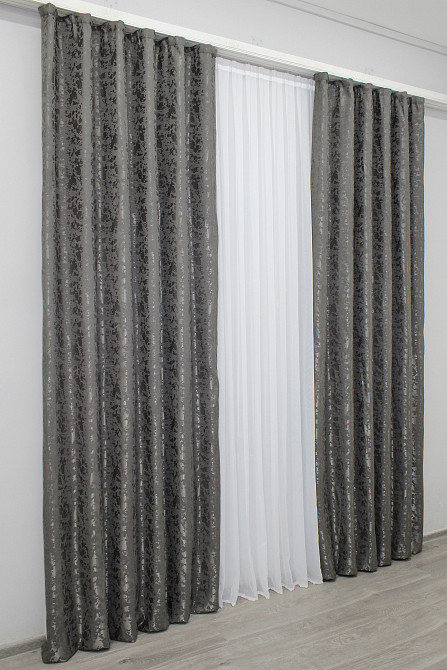 Комплект готовых штор VR-Textil Лен мрамор Pavliani ХО № 1267ш Серо-коричневый 150х280 см 2 шт (33-0100) Киев - изображение 5