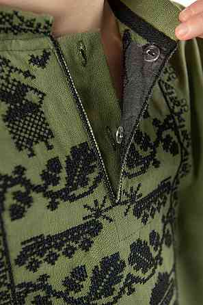 Вышиванка для мальчиков хаки с длинным рукавом льняная, подростковые вышиванки  военная Киев