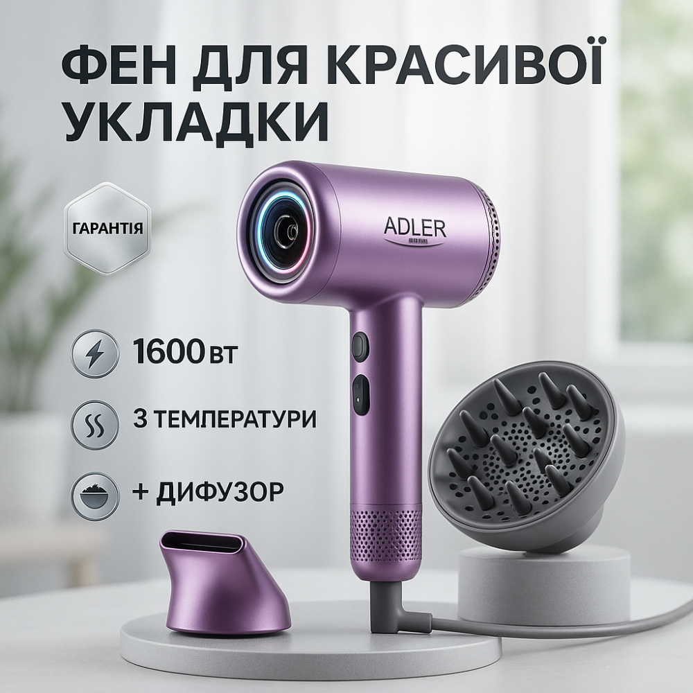 Фен для волос ADLER AD 2270P SUPERSPEED 1600Вт с дисплеем ионизация PV-87 Львов - изображение 15
