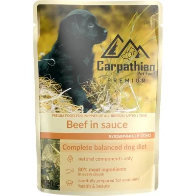 Влажный корм для собак Carpathian Pet Food в соусе с говядиной 100 г (4820111141159) Винница - изображение 1