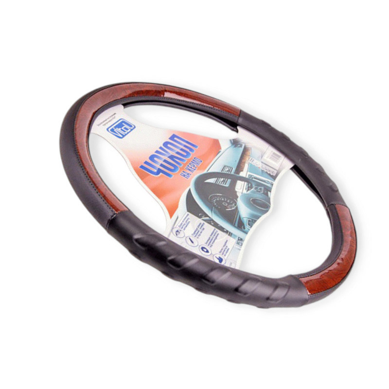 Чохол l шкірозамінник (39 - 41 см) чорний 2 вставки під дерево, 2 рефлені керма Мукачево - фото 1