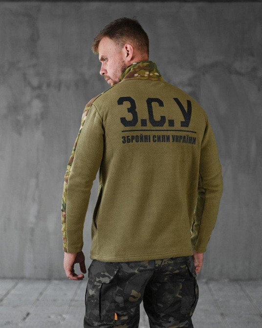 Флисовая кофта с карманами мужская олива рукава мультикам теплая флиска XXL Одесса - изображение 2