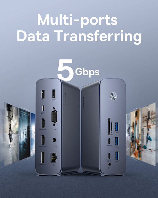 USB-хаб Baseus UnionJoy 17-Port Triple-Display  Docking Station Space Grey（USB-C to Київ - фото 2