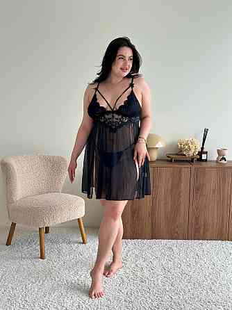 Еротичний пеньюар великих розмірів plus size прозорий з мереживом короткий з м'якими чашечками на бретелях з трусиками чорний 2XL Одеса
