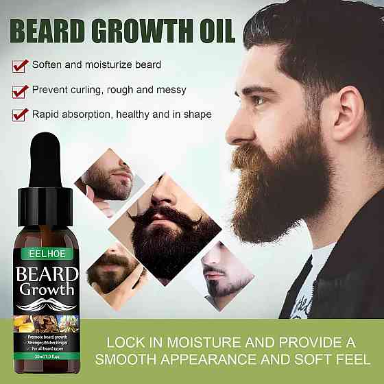 Олія для росту бороди Eelhoe 30 мл. Засіб для швидкого росту волосся на обличчі — з натуральними екстрактами імбиру, фо-ті та Київ