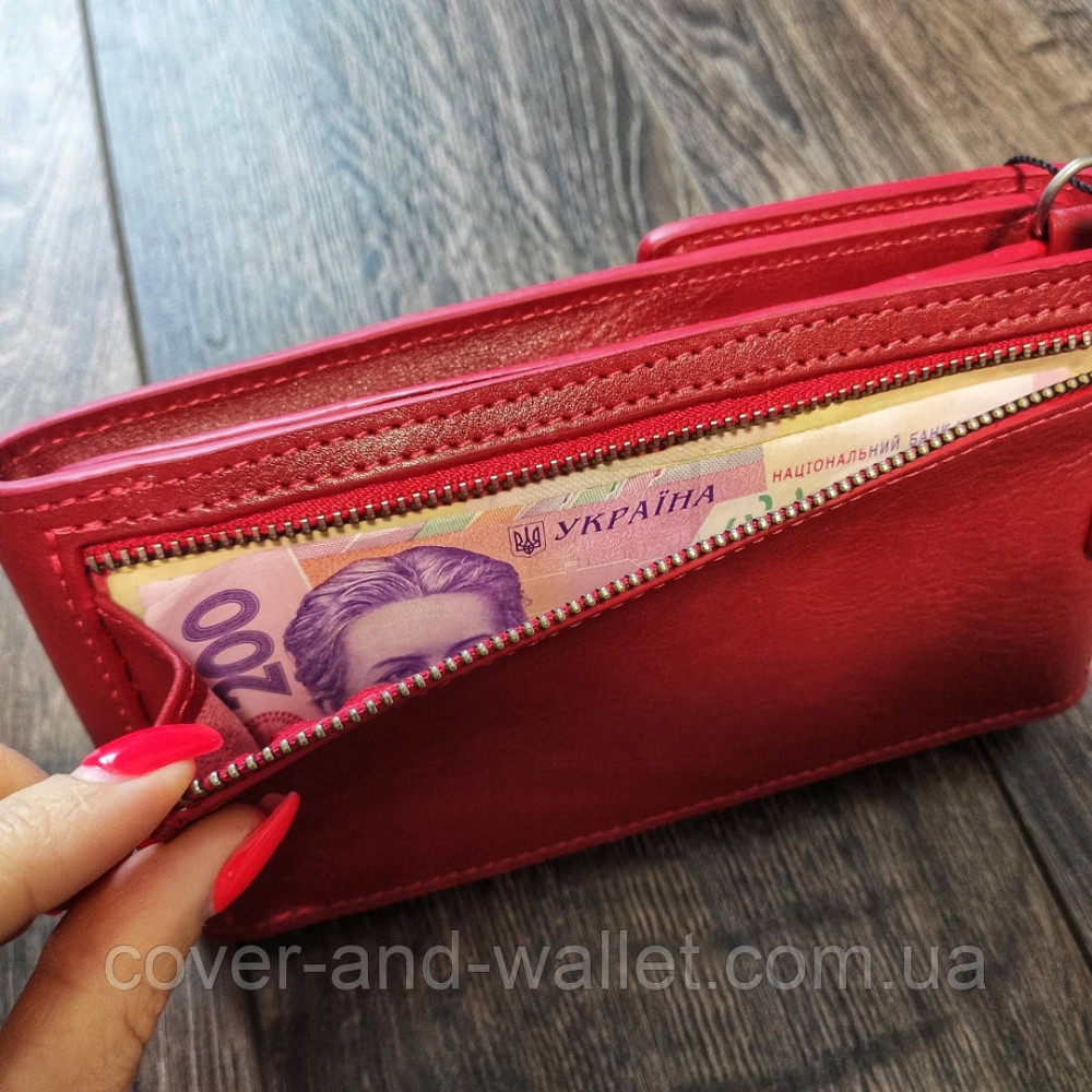Женская красная кожаная сумка кошелек через плечо Grande Pelle Киев - изображение 6