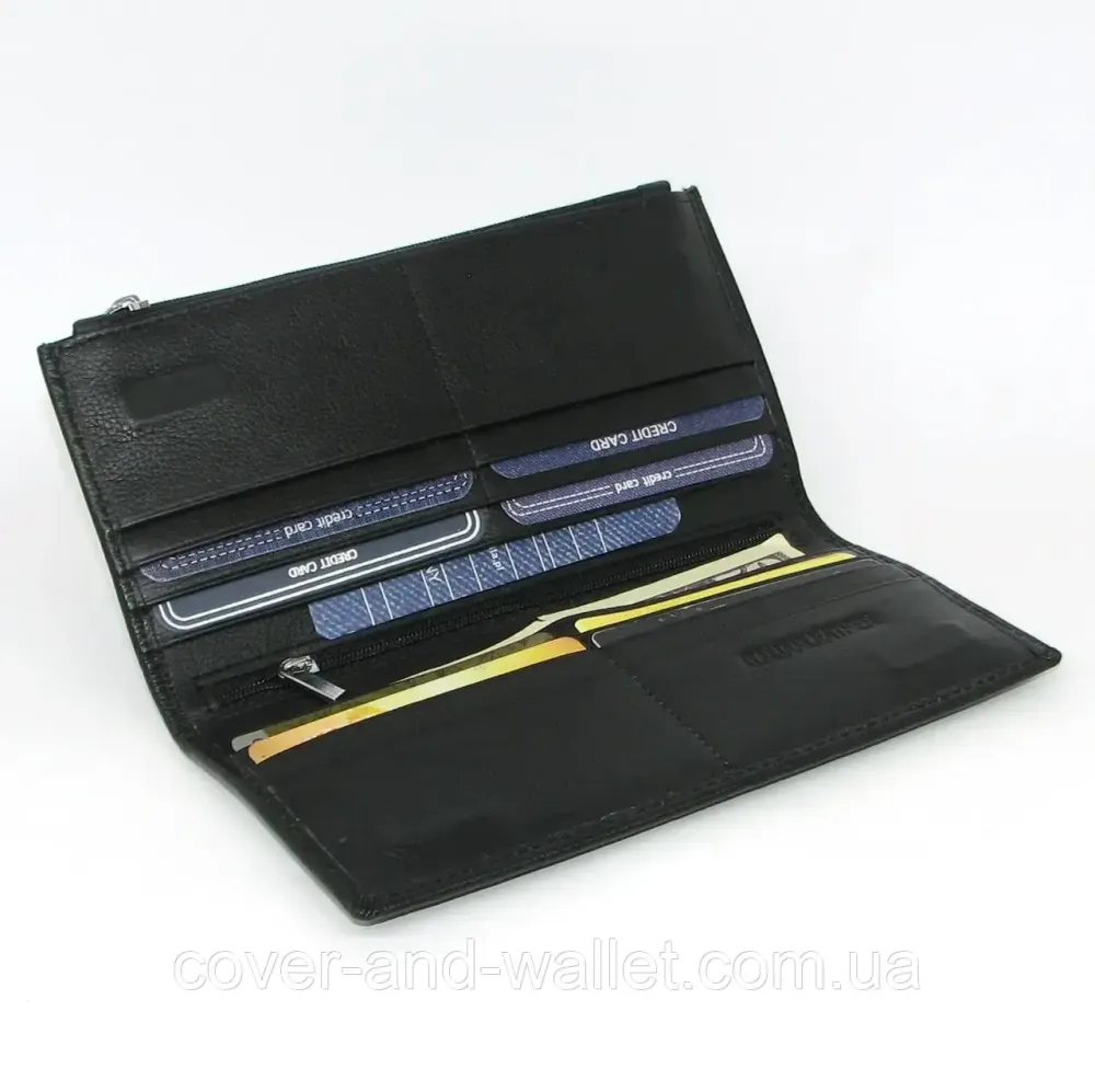 Тонкий шкіряний чоловічий гаманець на магнітах і блискавці ST 006 black Київ - фото 8