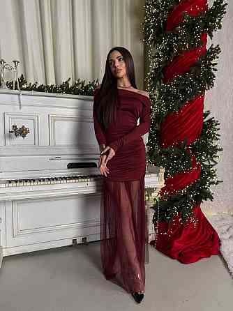 Жіноче елегантне вечірнє максіплаття, мікродайвінг і сітка Бордо, 42/44 Одеса