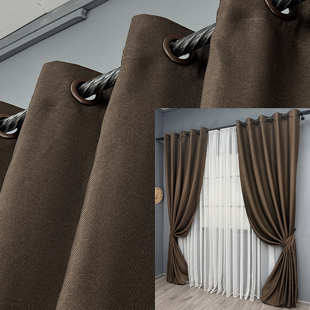 Комплект готовых штор на люверсах VR-Textil Рогожка TERRA LUXE № 1861ш Шоколадный 150х270 см 2 шт (37-0301) Киев - изображение 1