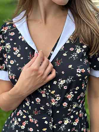 Жіноча легка сукня з штапелю Чорний з квітами M-L Харків