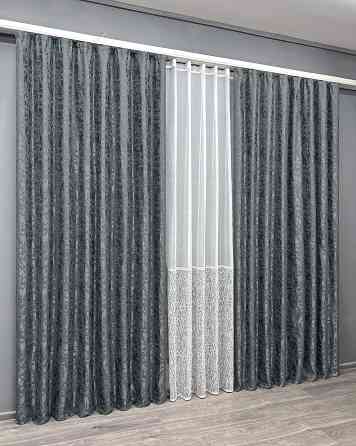 Комплект штор VR-Textil Льон Мармур 150х270 2шт і Тюль 500х270 1262ш-1672т Графітовий з білим 71-165/4 Київ