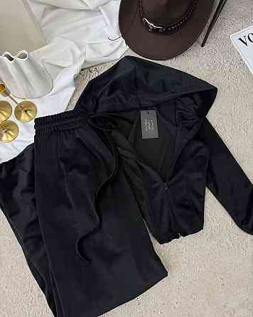 Женский прогулочный костюм двойка: кофта и штаны велюр Черный, 46/48 Одесса